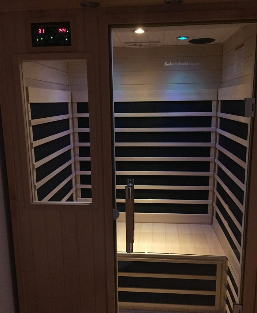 Mind Body Soul Infrared Sauna Wood panels door open