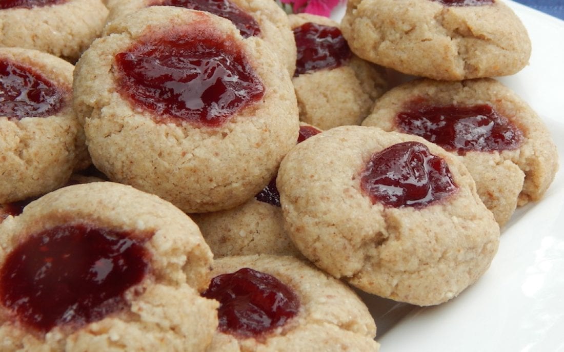 Buckwheat Almond Thumbprint Cookies with Strawberry Jam